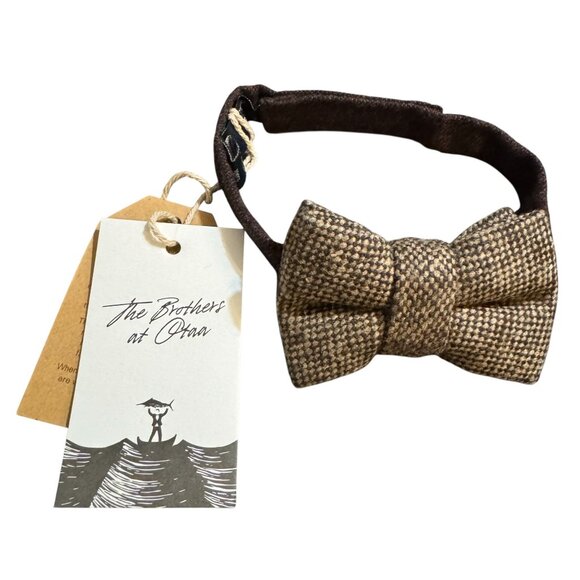 Otaa Other - Otaa Bow Tie Brown Caramel English Wool Houndstooth Pre-Tied Adjustable Strap